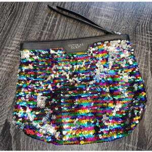 Victoria's Secret Multicolor Sequin Wristlet Pouch Cosmetic Bag Clutch Purse